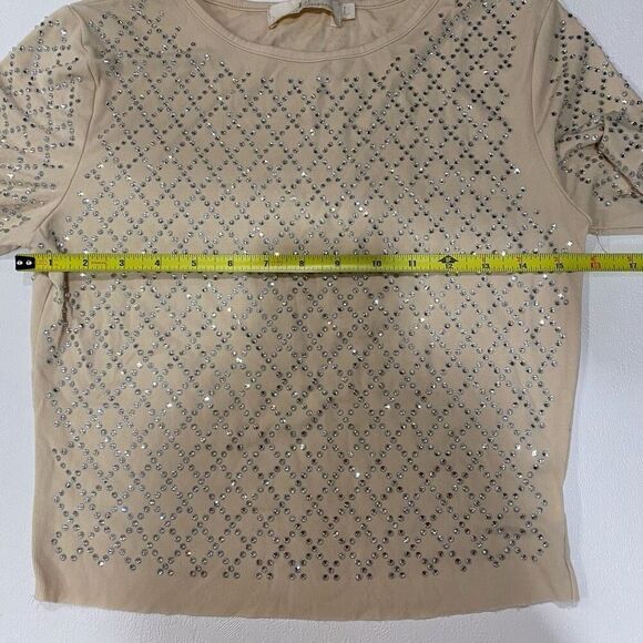 Lizette Collection Beige Rhinestone Sweater | Size L Lightweight Bling Top - Picture 4 of 5